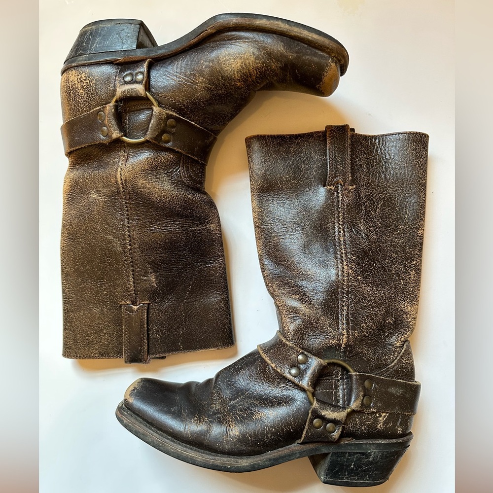 Frye Harness Boot 8.5 Brown Leather Heavily Distressed